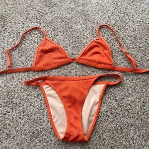 Bright deep orange, waffle pattern, bikini.